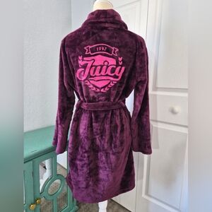 Juicy Couture plush robe burgundy pink logo size S/M cozy lounge wear